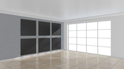 Modern room with empty white billboard. Mock up, 3D Rendering.