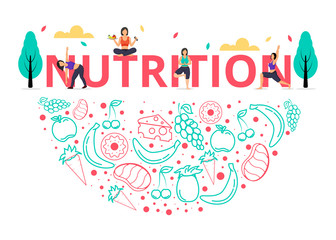 Nutrition info-graphic banner design with healthy lifestyle icons