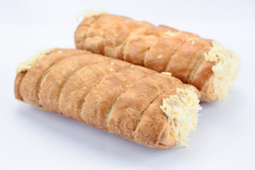 cheese and bechamel puff pastry on a white background
