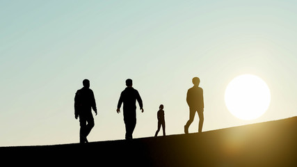 People Silhouette at Sunset 3D Rendering