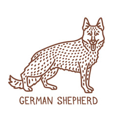 Isolated German Shepherd in Hand Drawn Doodle Style