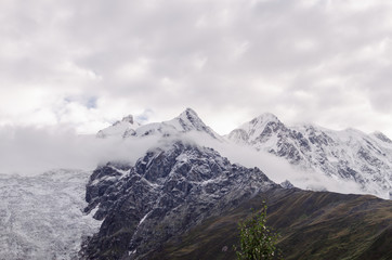 Obraz na płótnie Canvas Mountain landscape. Mount Tetnuldi and glacier Lardaad. Ushguli, Svaneti, Georgia