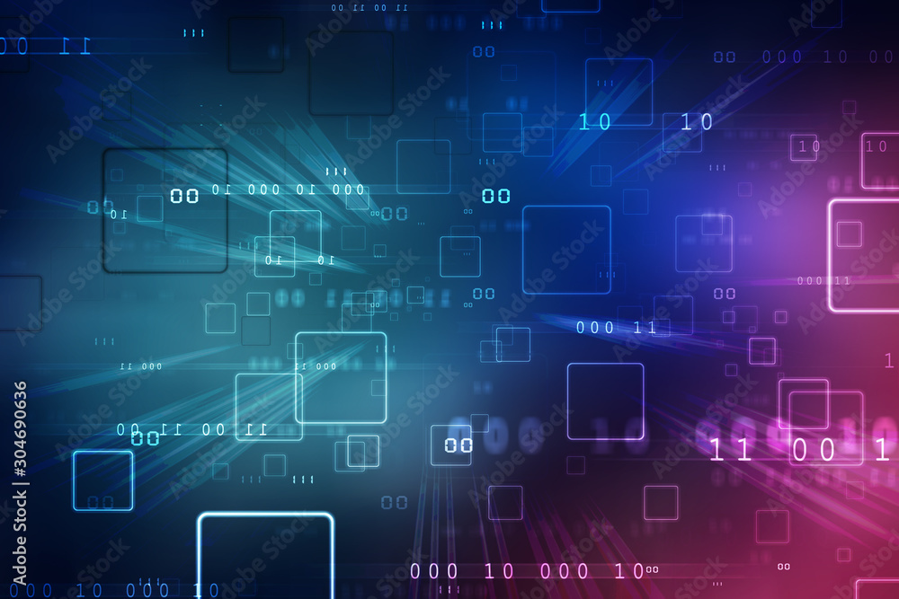 Poster 2d illustration abstract digital binary data on computer screen