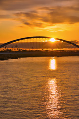 Fototapeta na wymiar Sunrise over bridge in Bratislava, Slovakia