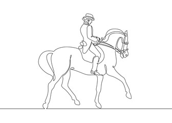 Fototapeta na wymiar Continuous one line drawing rider on horseback