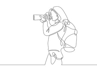continuous line drawing photographer - obrazy, fototapety, plakaty