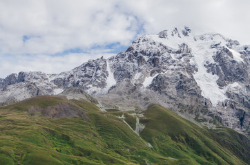 Mountain landscape. Mount Tetnuldi and glacier Lardaad. Ushguli, Svaneti, Georgia