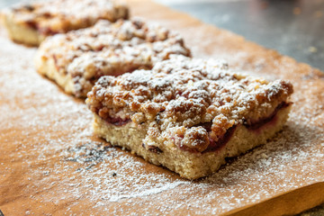 Homemade plum pie with crumble