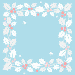 Christmas garland with holly leaves in square frame