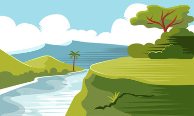 river in mountain landscape background vector illustration