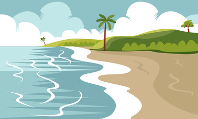 Tropical landscape of coast seashore, beautiful beach background vector illustration