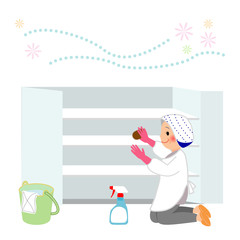 掃除をする高齢者