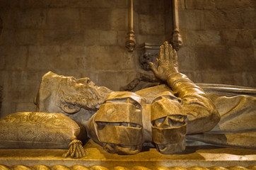 Lisbon, Portugal - July, 25th, 2018 : Tomb of navigator Vasco da Gama inside the Jeronimos...