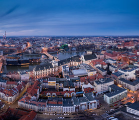 Wrocław evening panorama aerial view