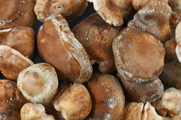 Top view of fresh raw 'Lentinula Edodes' Shiitake mushrooms