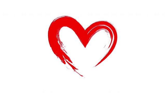 Heart written animation. Red heart in brush style on white background.
