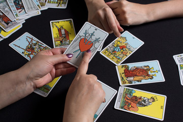 Bangkok,Thailand,november.22.19. Gypsy lays out Tarot cards and wonders for the future. Christmas...
