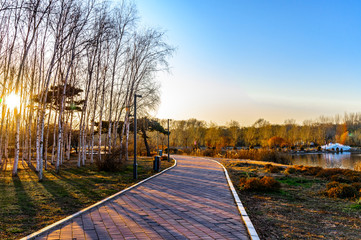 Sunset view of Nanhu Park, Changchun, China