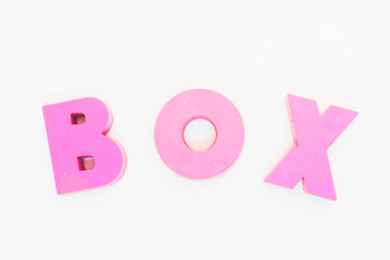`BOX` words with letters on a white background 