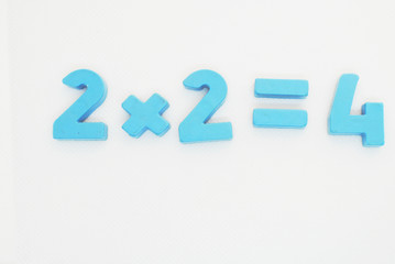 `2х2=4` mathematical operation with numbers on a white background