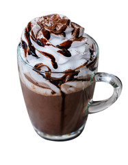Hot chocolate with whipping cream in mug