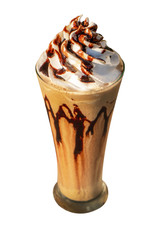 Iced Latte frappuccino with whipping cream in tall glass
