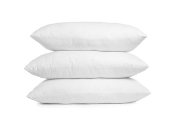 Stack of soft pillows isolated on white