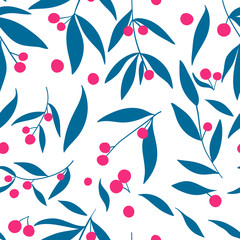 Leaves and berries, florals seamless pattern design. Ideal for cloth, apparel, texture.