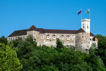 Fototapeta na wymiar Ljubljana Castle on a hill above the city in Slovenia