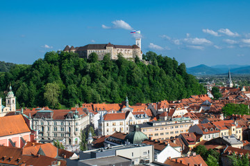 Ljubljana Castle on a hill above the city in Slovenia