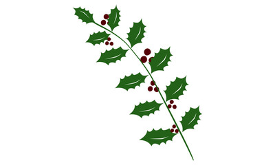 sprig of Holly with berries. Beautiful vector clipart. Christmas is coming