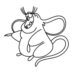 coloring pages doodle style. Cartoon yellow rat with big ears laughs out loud. lol. Vector illustration