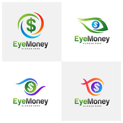 Set of Money Eye Logo Design Vector concept. Eye Money Logo Template. Icon Symbol. Illustration