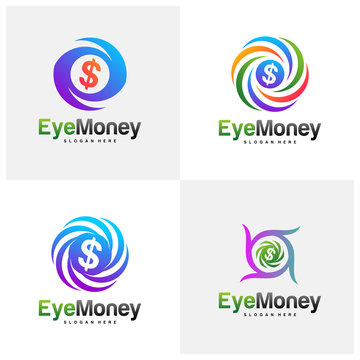 Set of Money Eye Logo Design Vector concept. Eye Money Logo Template. Icon Symbol. Illustration