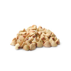 Pile of green buckwheat isolated on white