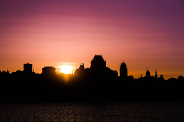 Fototapeta premium Quebec city's cityscape silhouette at dusk, Qc, Canada
