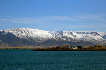 Snow cap on the mountain range in Iceland