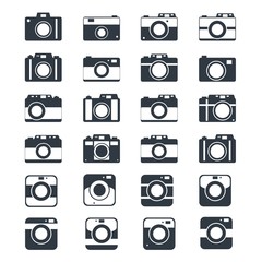 Camera icons or symbol on background. Camera silhouette or logo vector set isolated on background.