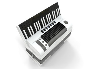 Black and white accordion on grey isolated background. 3d illustration.