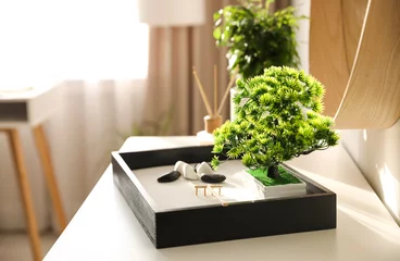 Fotobehang Zen Beautiful miniature zen garden on white table indoors  © New Africa