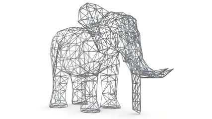 Elephant on a white background. Low polygon 3d illustration.