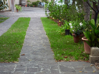 Landscaping on the street of the old town ARKUA PETRARKA, ITALY