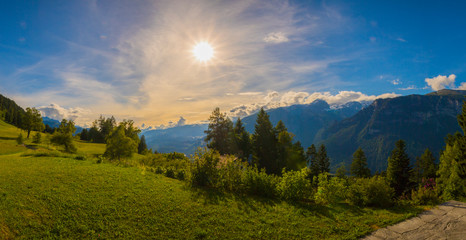 Sunbeams in the swiss alps