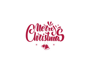 Fototapeta na wymiar Merry Christmas inscription calligraphic lettering design. Congratulation. Red inscription, snowflake and christmas bells. For greeting card, poster, banner, tag, interior design and cake decorating