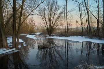 Naklejka na ściany i meble The first November frosts, bound lakes and rivers with ice. Pezinok.