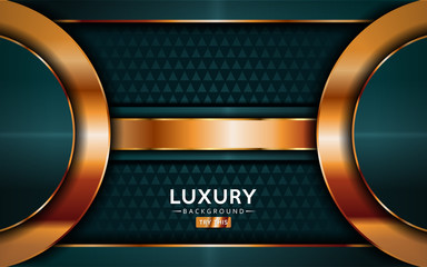 luxurious premium navy tale green abstract background with golden lines. Overlap textured layer design.
