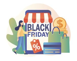 Black Friday Big Sale concept.  Online shopping. Modern flat cartoon style. Vector illustration