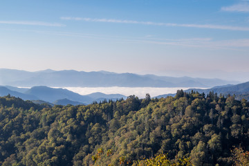 View of the Great Smoky Mountains with mist in the valley