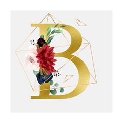 Capital B Floral Alphabetic and Geometrical, Boho Style, Modern Typography Ornamental, Botanical, Burgundy and Navy Blue Golden Foil Typorgraphy