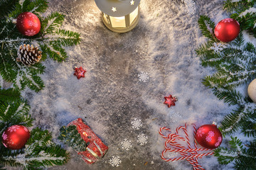 Fototapeta na wymiar Christmas Baking Ingredients on Black Table, Christmas Flatlay on Dark Background with Copy Space. Christmas Cake Ingredients Top Down Shot